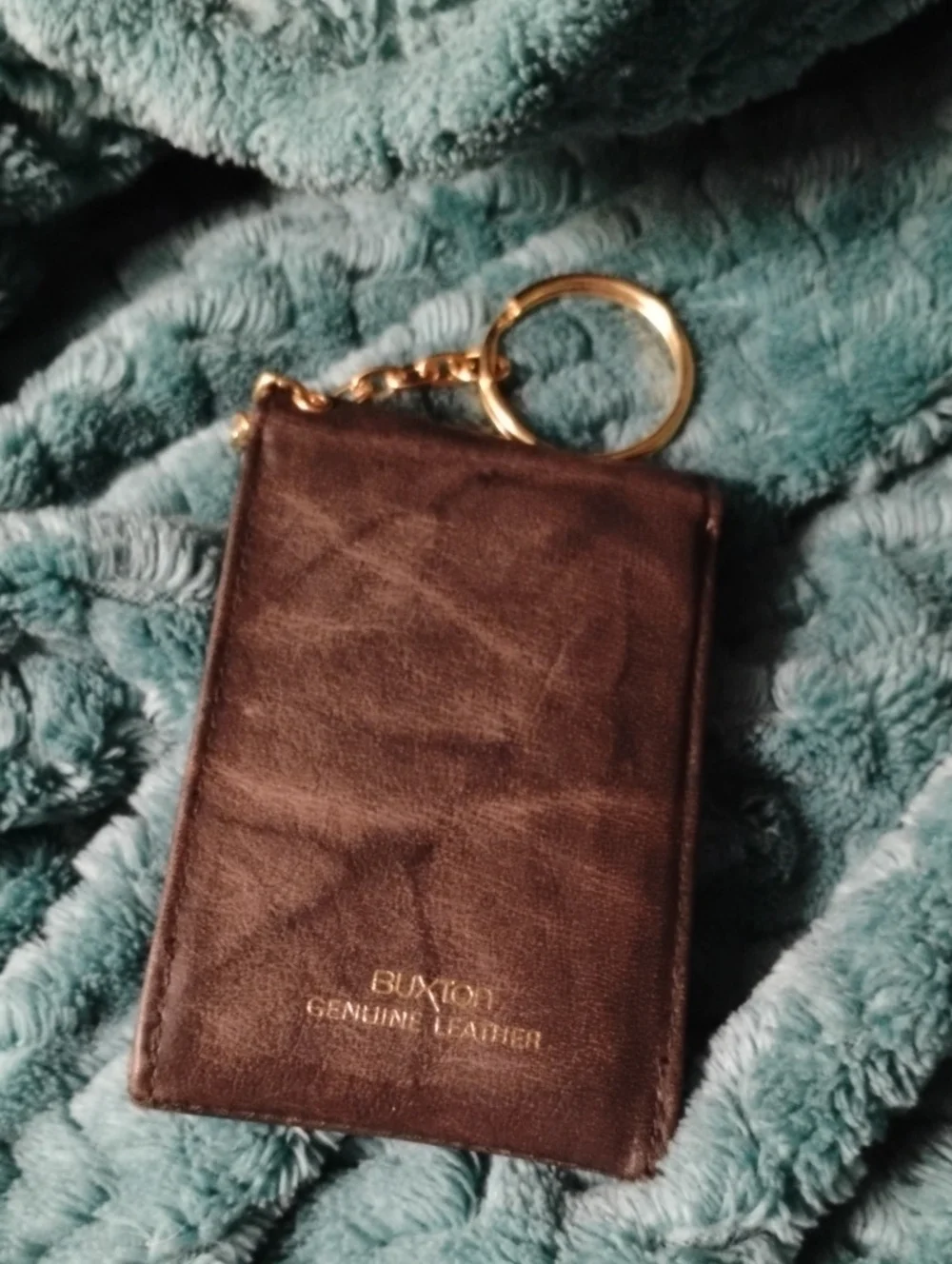 Vintage Buxton Brown Leather Key & Card Holder with Gold Ring